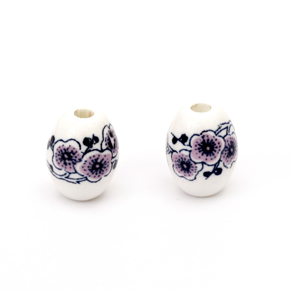 Porcelain Beads, Oval, Painted, Purple, 8x10mm, hole 2.5mm, 5 pcs