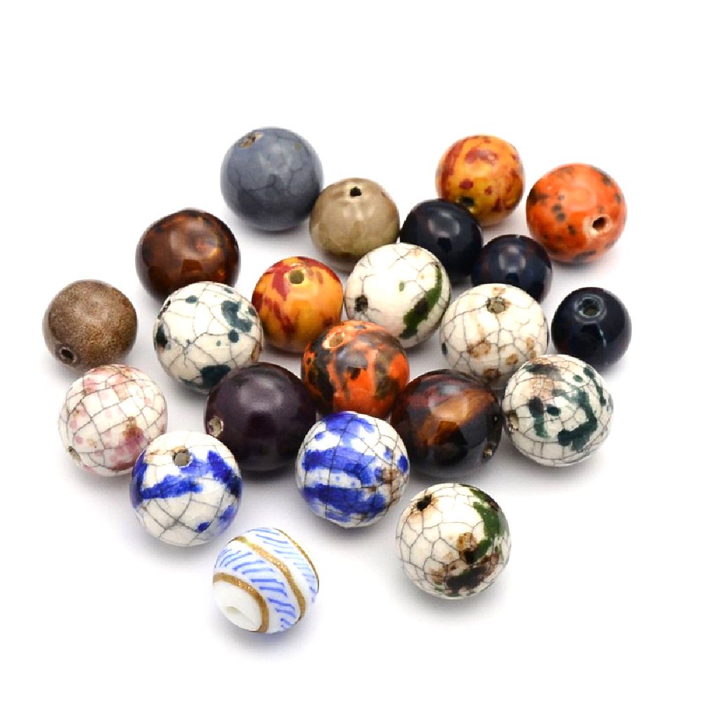 Porcelain Beads, Round, Handmade, Mixed color, 17-22mm, hole 2.5mm