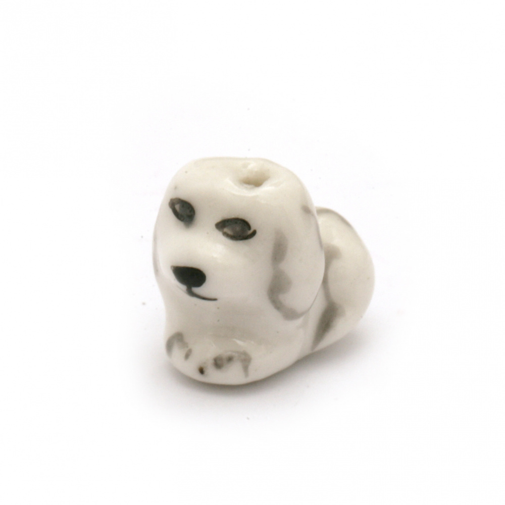 Мънисто порцелан куче19x16x11 мм дупка 1.5 мм ръчна изработка бяло