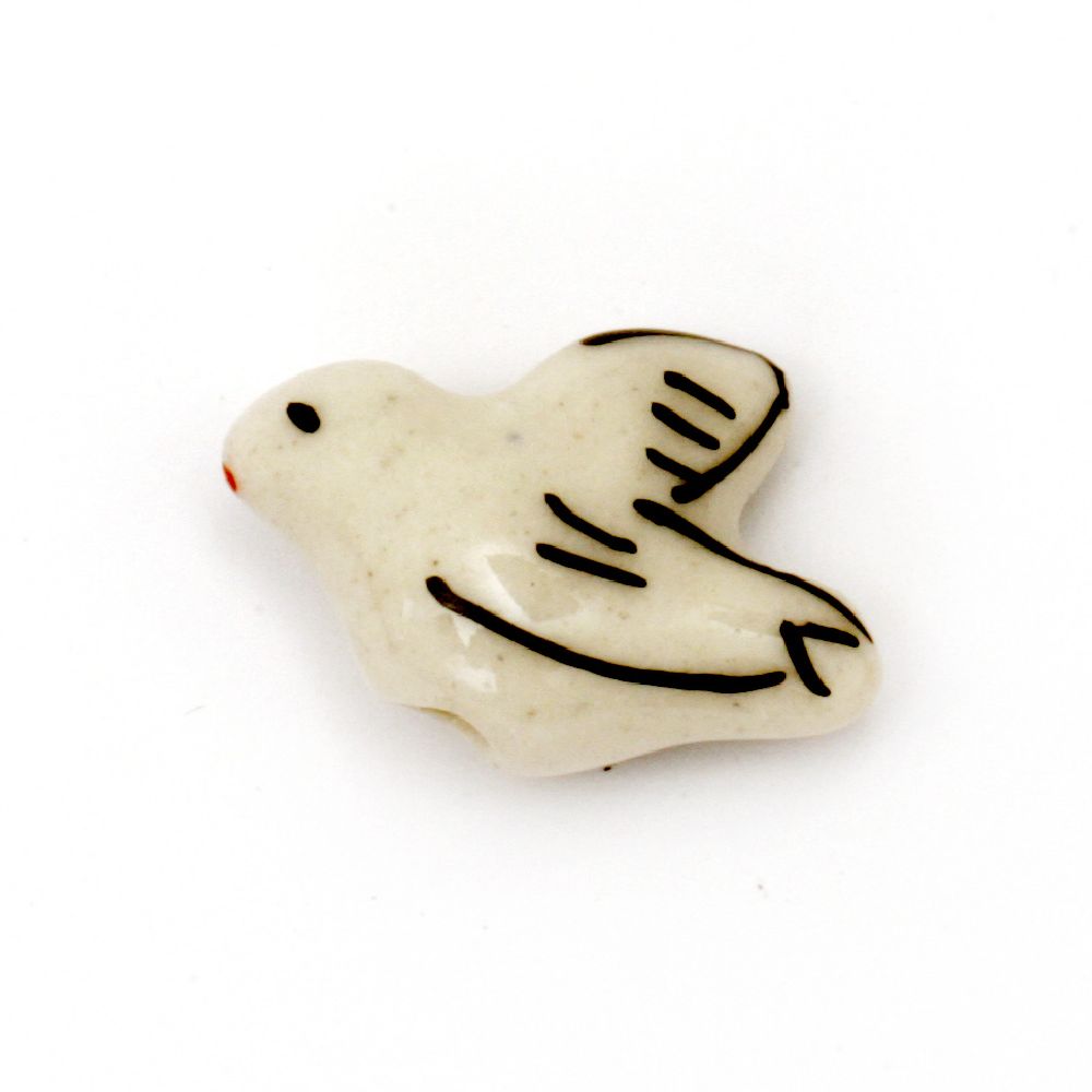 Handmade Porcelain Dove Bead for DIY Jewelry and Decoration, 19x13x8 mm, Hole: 2 mm, White