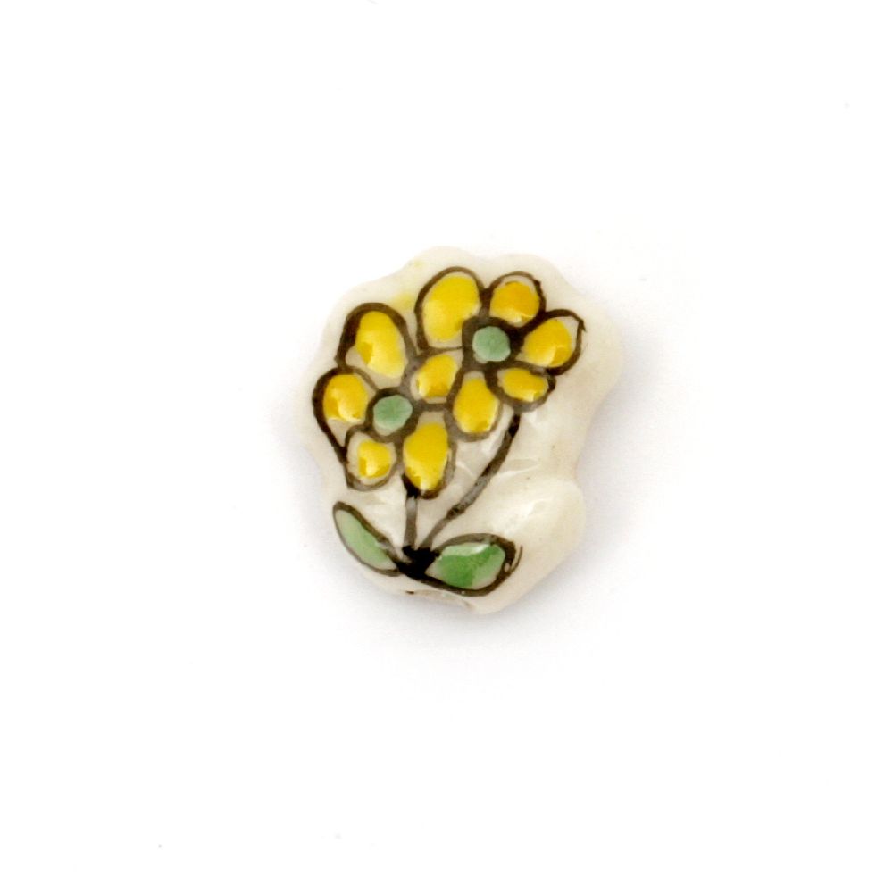 HANDMADE Porcelain Bead with Painted Flowers, 16x14x6 mm, Hole: 1.5 mm