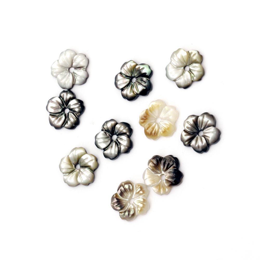 Χάντρες σεντέφι λουλούδι 10x10x2.3 τρύπα 1 mm MIX - 1 τεμάχια