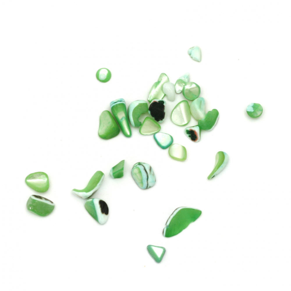 Sea Shell Chip Beads, Dyed, Green 2 ~ 15x2 ~ 10x1 ~ 5 mm - 50 grams
