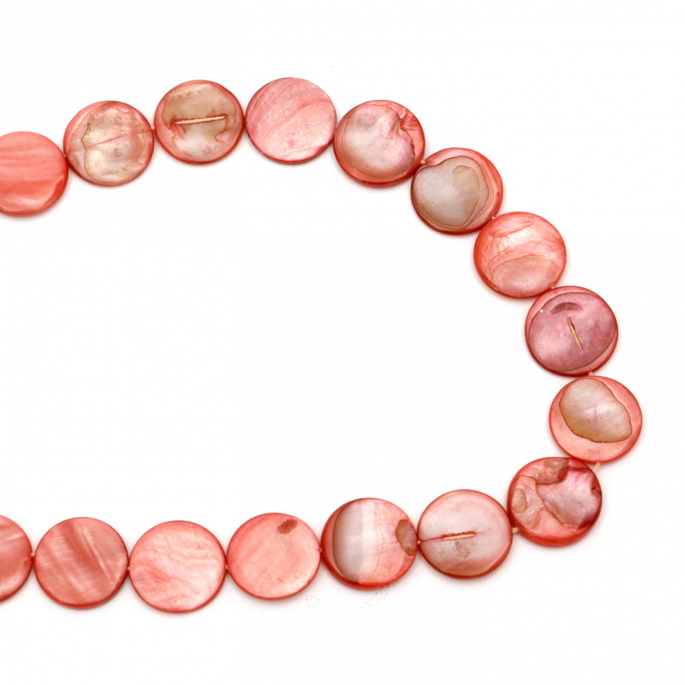 Mother of Pearl Flat Round Beads Strand, Dyed, Red 20x2~5 mm hole 1 mm ~20 pieces