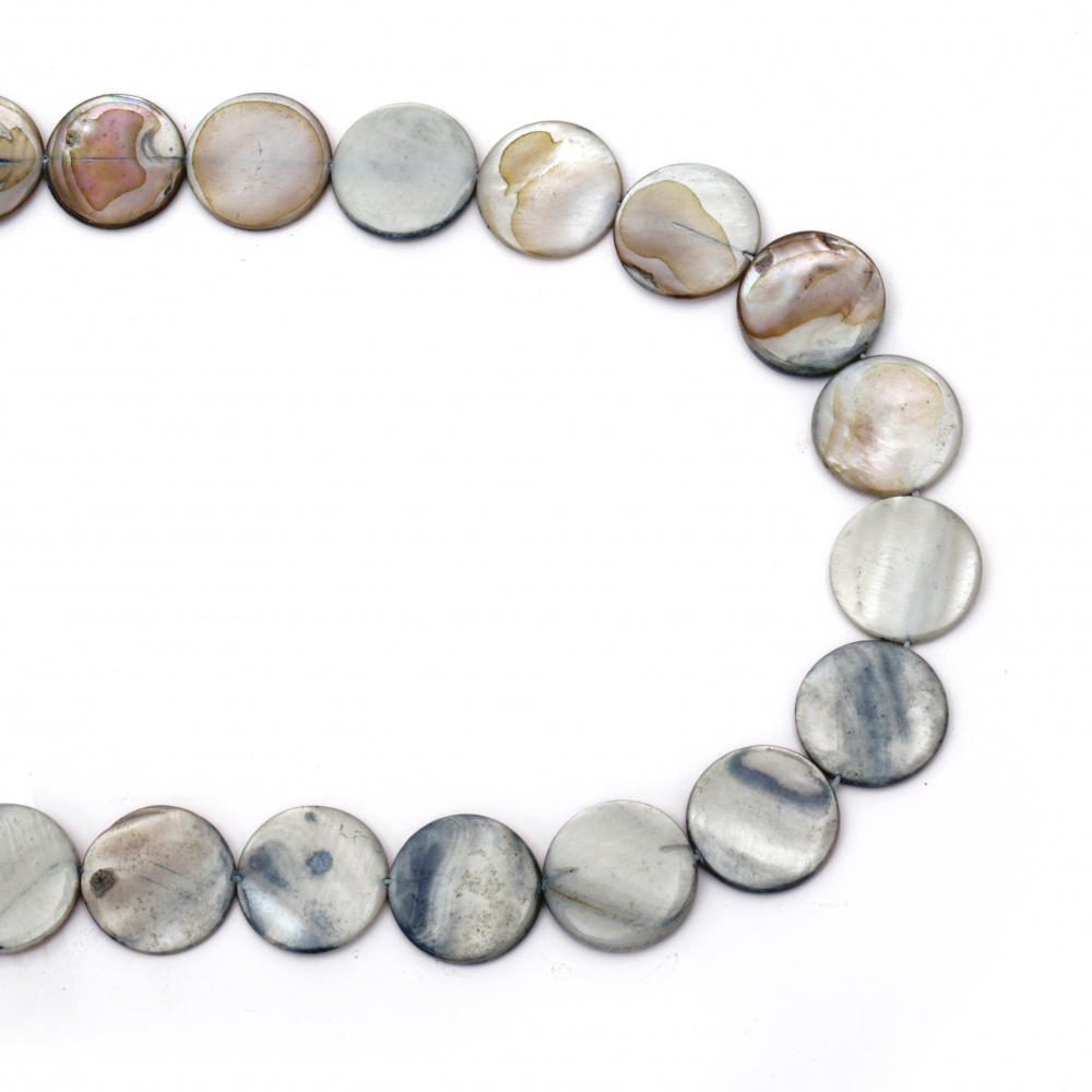 Mother of Pearl Flat Round Beads Strand, Dyed, Gray 20x2 ~ 5 mm hole 1 mm ~ 20 pieces
