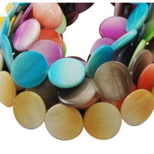 Mother of Pearl Flat Round Beads Strand, Dyed, Assorted Colors 20x4 mm hole 1 mm ~ 20 pieces