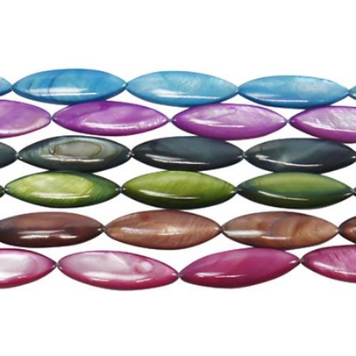 Mother of Pearl Flat Oval Beads Strand, Dyed, Asorted Colors 10x30x5 mm hole 1 mm ~ 14 pieces