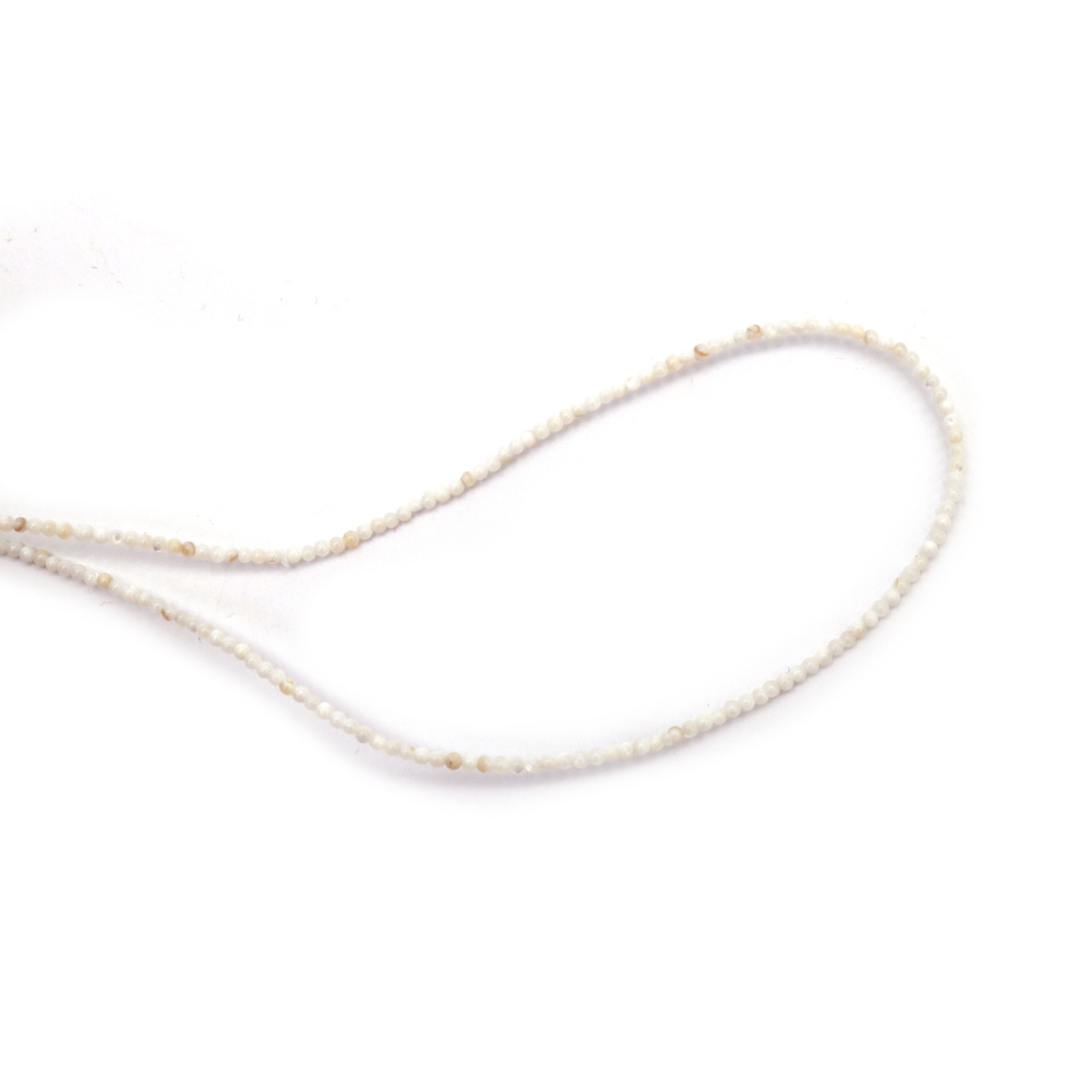 Наниз мъниста полускъпоценен камък седеф, бяло топче -2 мм, дупка -0.5 мм  ±190 броя