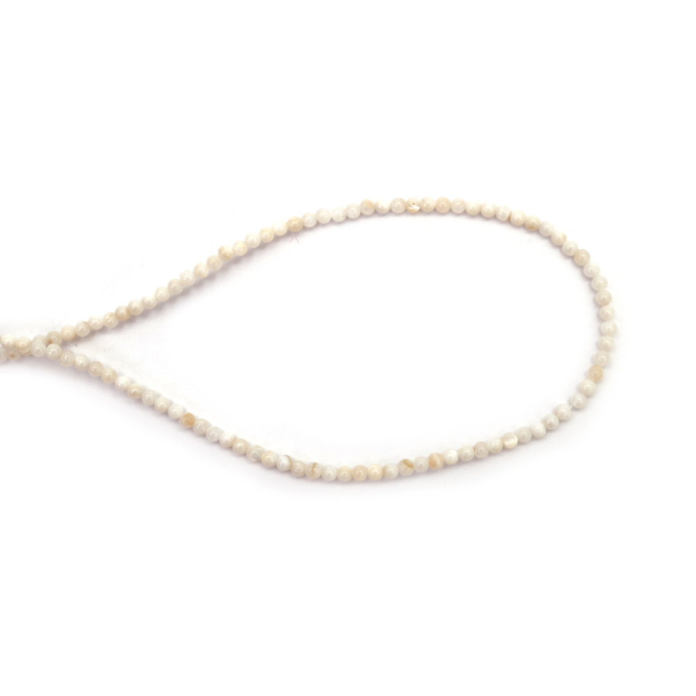 Наниз мъниста полускъпоценен камък седеф, бяло топче -3 мм дупка -1 мм  ±130 броя