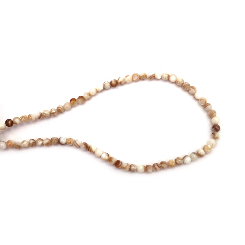 Наниз мъниста полускъпоценен камък седеф, бежово топче -4 мм, дупка -1 мм  ±98 броя