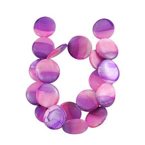 Mother of Pearl Flat Round Beads Strand, Dyed, Purple / Pink 25x3 mm hole 1 mm ~ 16 pieces