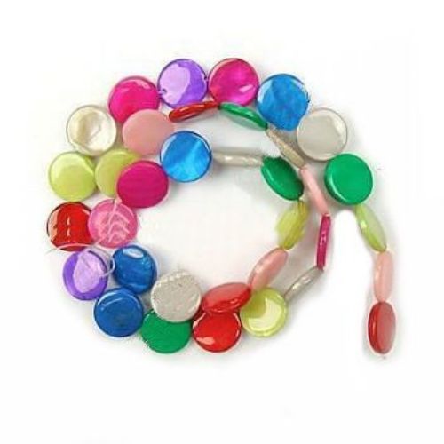 Mother of Pearl Flat Round Beads Strand, Dyed, Assorted Colors 15x15 mm hole 1 mm ~ 26 pieces