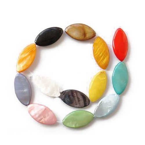 Mother of Pearl Flat Oval Beads Strand, Dyed, Asorted Colors 30x15x5 mm hole 1 mm ~13 pieces