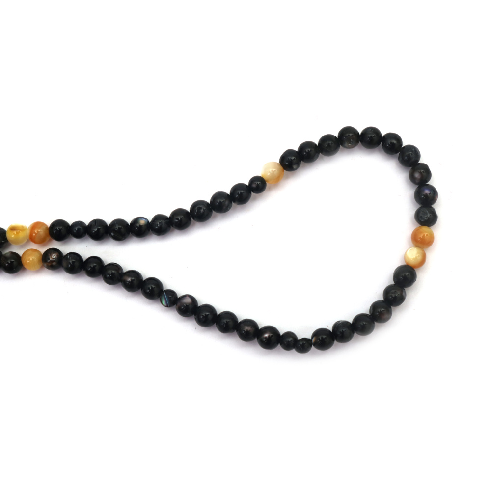 Наниз мъниста полускъпоценен камък седеф, черно-кафяво топче -6 мм, дупка -1 мм   ±68 броя