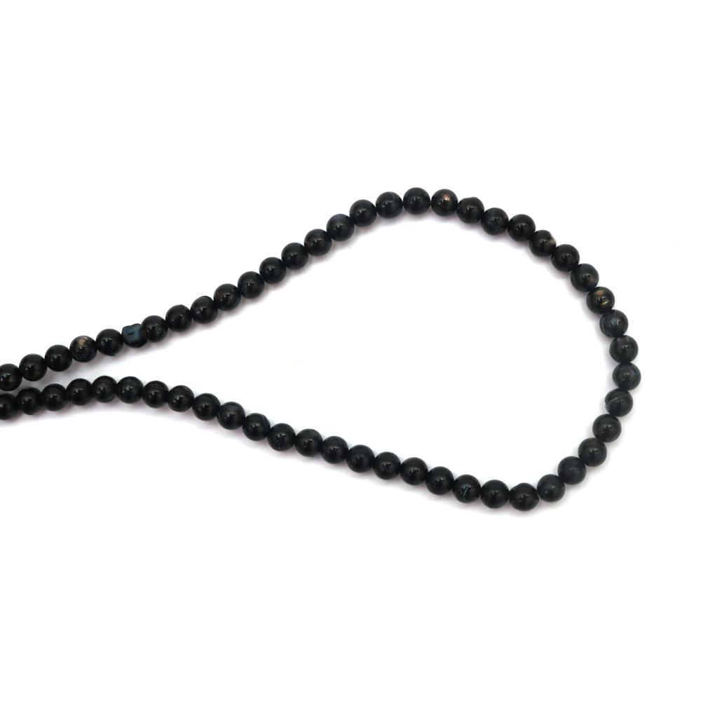 Наниз мъниста полускъпоценен камък седеф, черно топче -3 мм, дупка -1 мм  ±135 броя