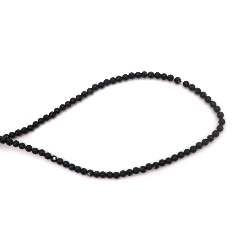 Наниз мъниста полускъпоценен камък седеф, черно топче -4 мм, дупка -1 мм  ±100 броя