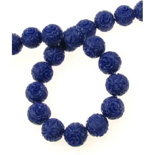 String Synthetic Engraved Ball-shaped Semi-precious Stone  Beads / CORAL, Blue, Ball: 12 mm ± 30 pieces