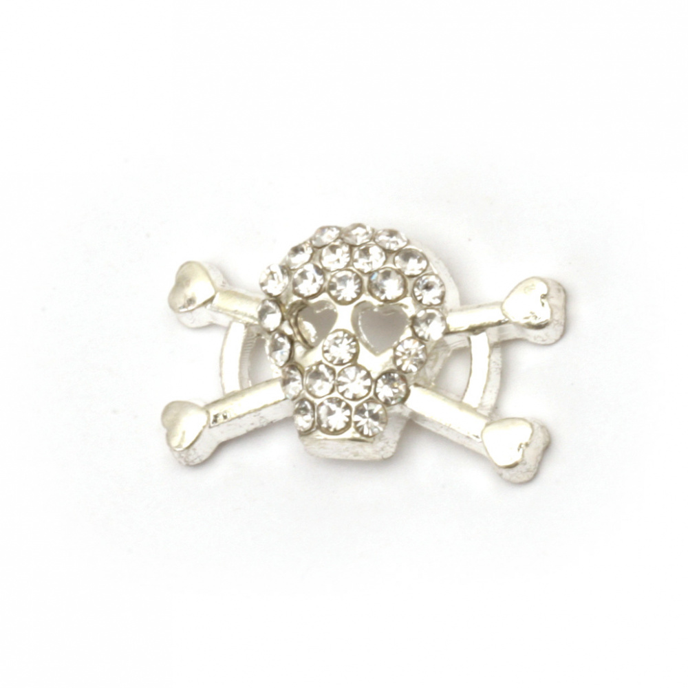 Jewelry components - connecting element metal zinc alloy skull with crystals 18x10x4 mm hole 2 mm color silver - 2 pieces