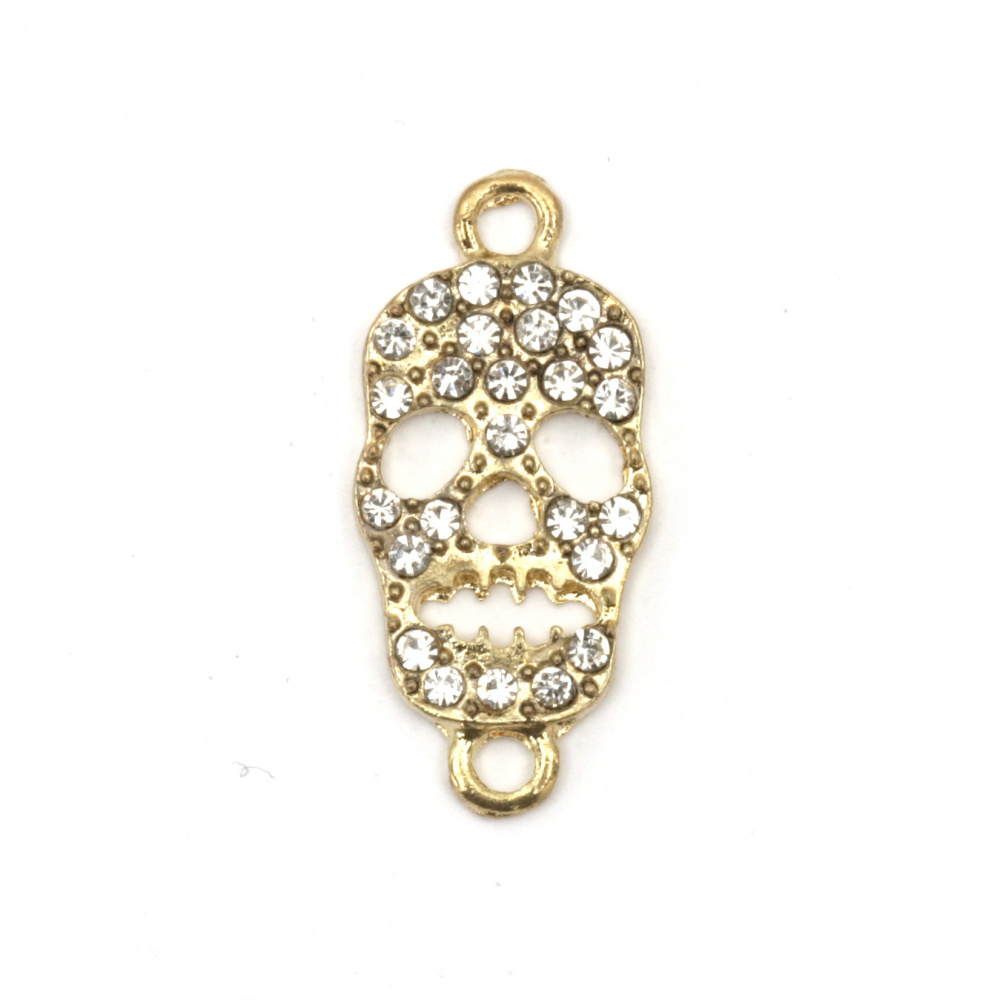 Connecting element, metal zinc alloy skull with crystals 29x14x2.5 mm hole 1.5 mm color gold
