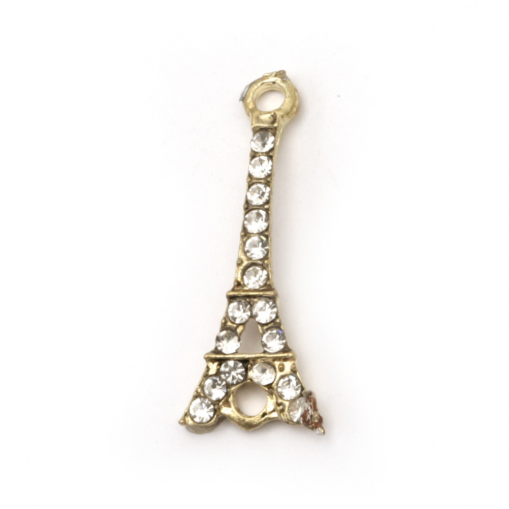 Jewelry components - connecting element metal zinc alloy with crystals in Eiffel Tower shape 30x12x3 mm hole 2 mm color gold - 2 pieces