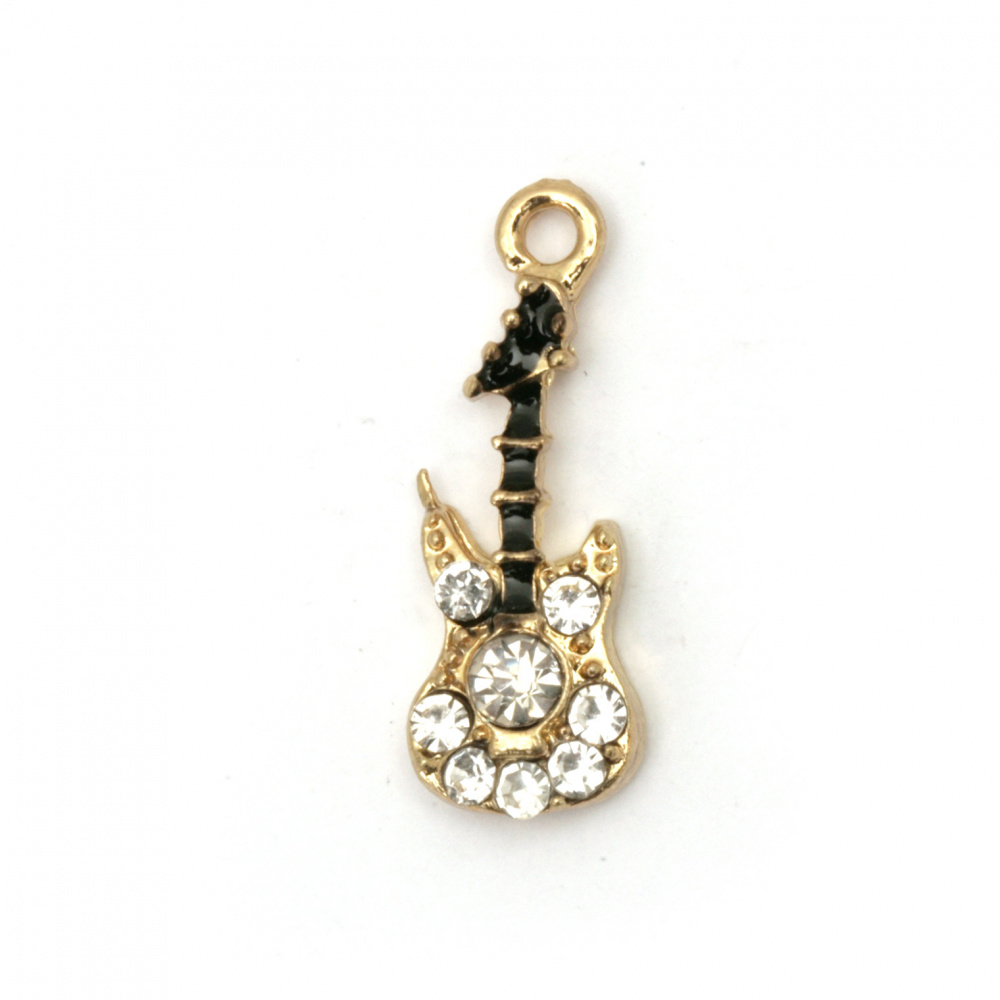 Metal pendant guitar zinc alloy with crystals 23x9x4 mm hole 1.5 mm color gold