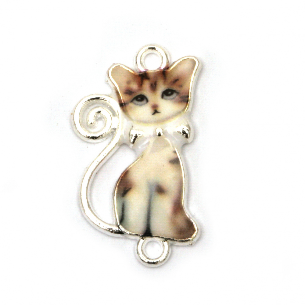 Metal Link Charm for Jewelry Accessories / Kitten, 25x14x2 mm, Hole: 2 mm - 2 pieces