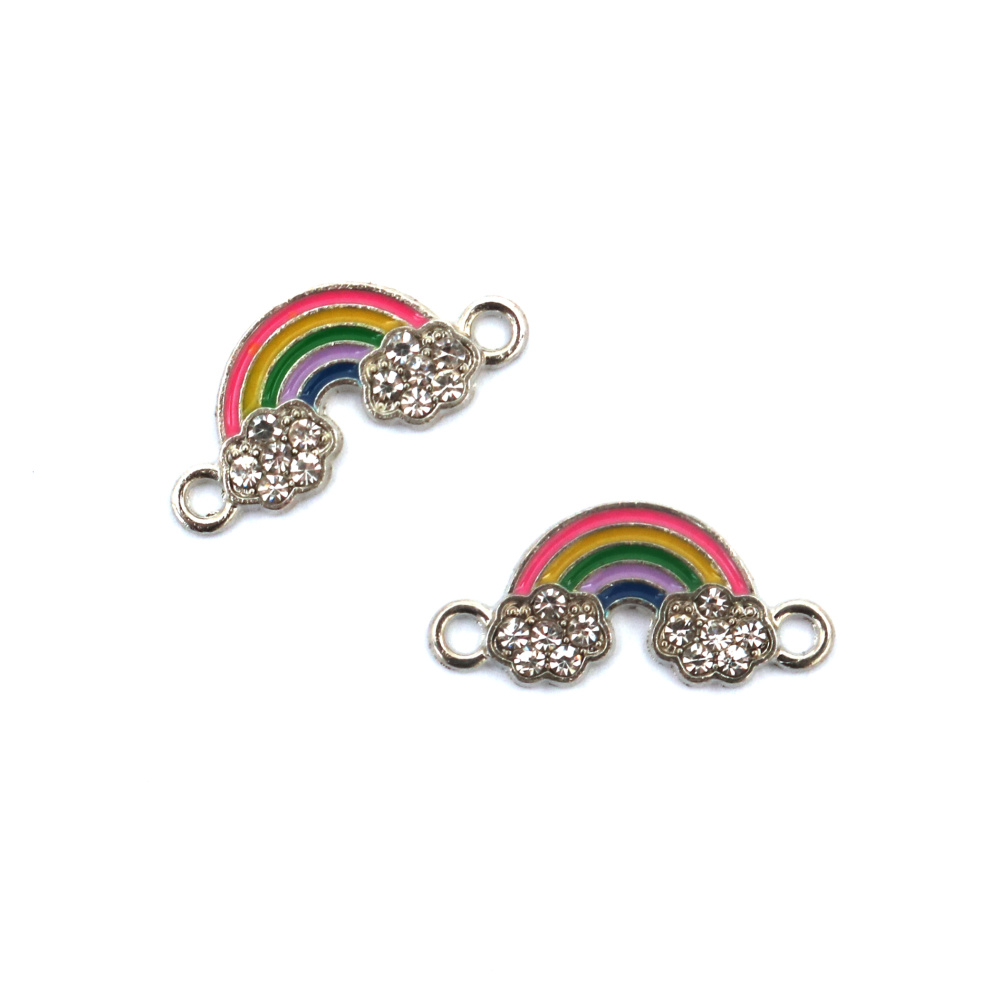 Connecting metal element with crystals rainbow 22x10x2 mm hole 2 mm color silver -2 pieces