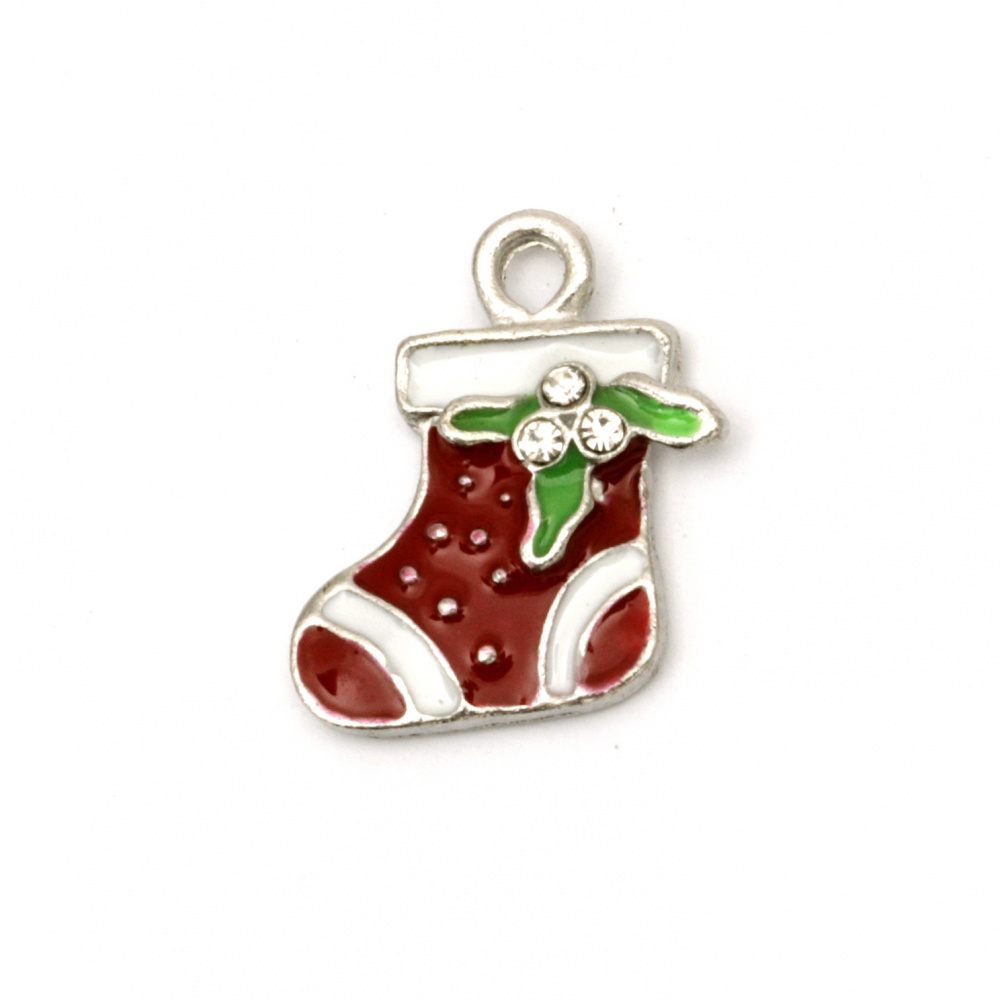 Metal pendant with crystals Christmas gift socks 18.5x15x3 mm hole 2.5 mm color silver - 2 pieces