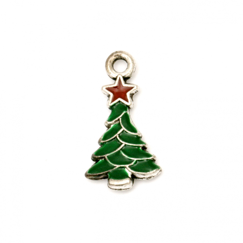 Pendant metal Christmas tree 21x11x2.5 mm hole 2 mm color silver - 2 pieces