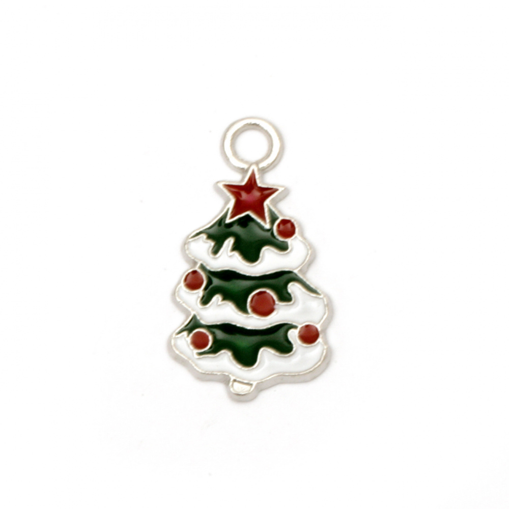 Pendant metal Christmas tree 26x14x1.5 mm hole 2 mm color silver - 2 pieces