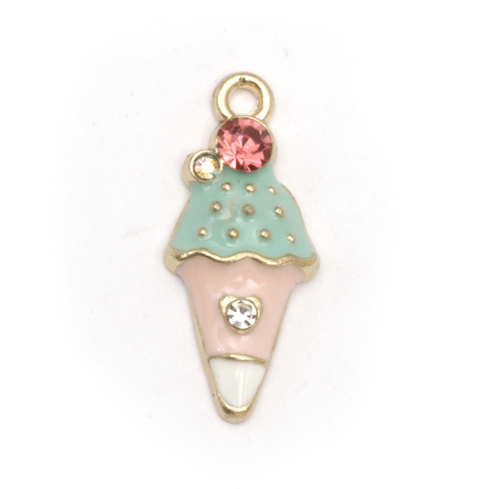 Pendant metal zinc alloy with crystals ice cream blue 23x10x4 mm hole 1.5 mm color gold - 2 pieces