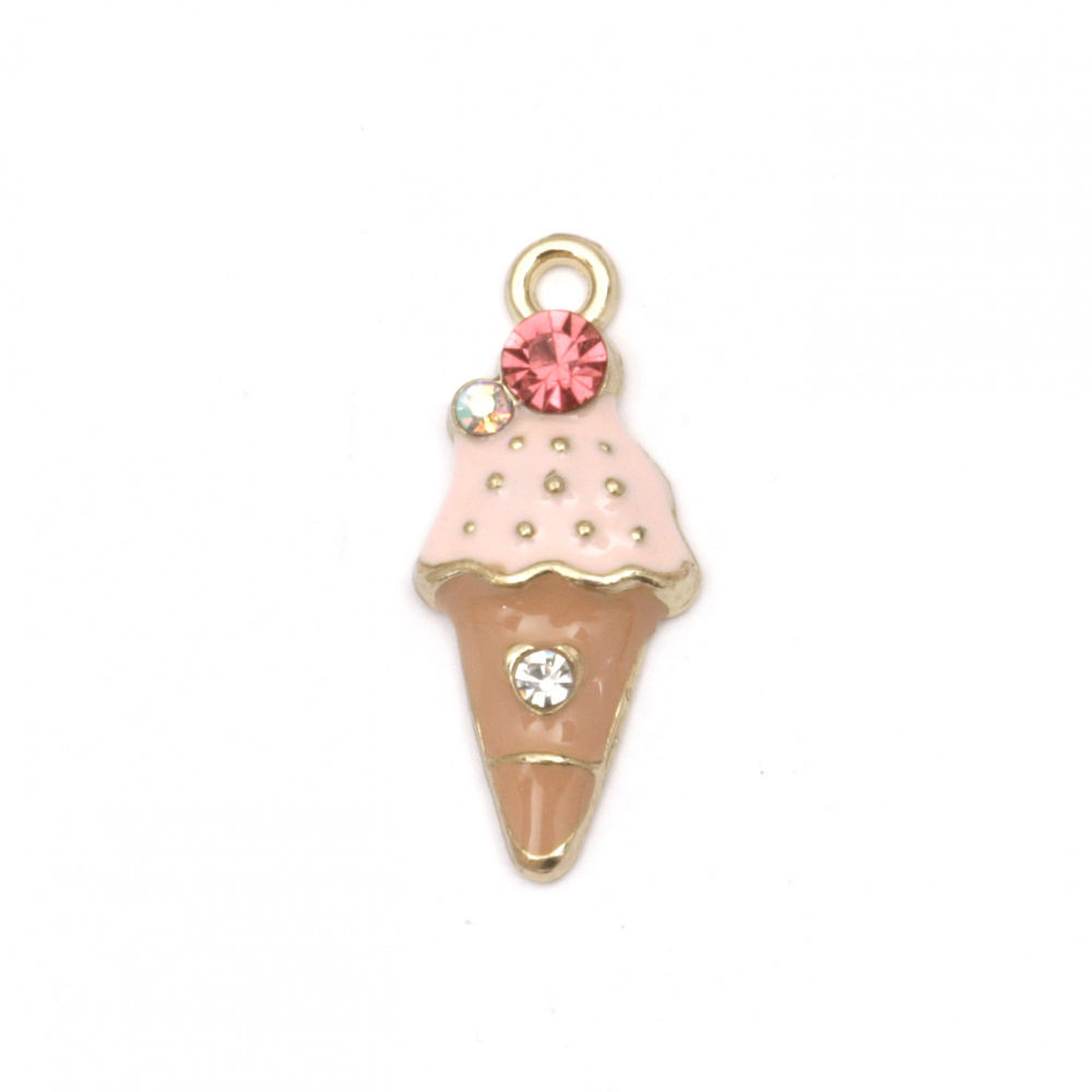 Baby neclace metal pendant zinc alloy with crystals ice cream pink 23x10x4 mm hole 1.5 mm color gold - 2 pieces