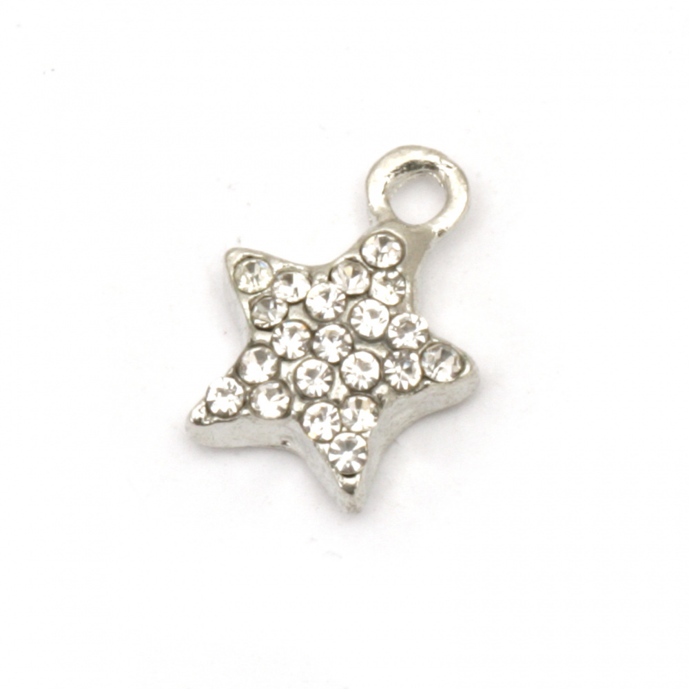 Glossy star, metal pendant with clear crystals 14x10.5x4 mm hole 2 mm color silver - 2 pieces