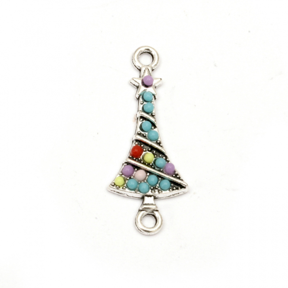 Connecting metal element in the shape of Christmas tree, colored 28x11.5i x3 mm hole 2 mm color silver - 2 pieces