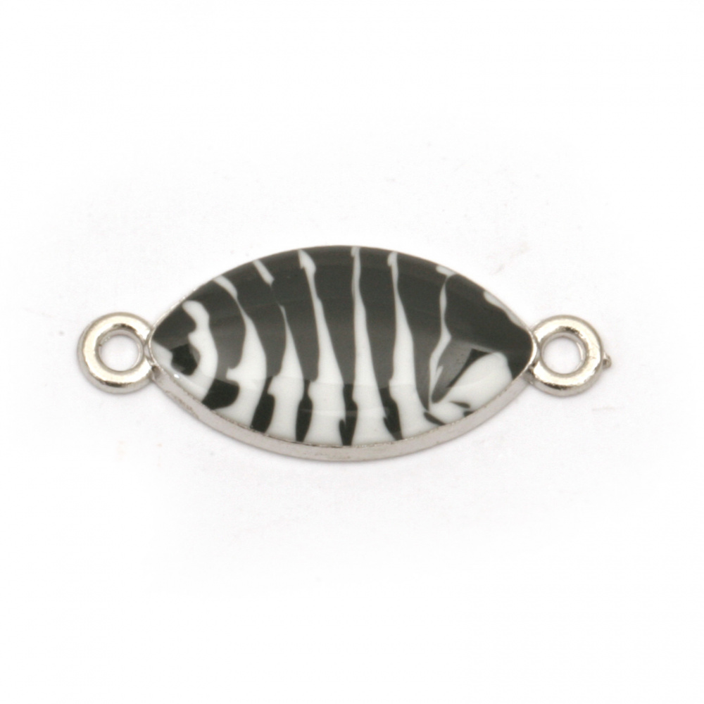 Connecting element metal ellipse white and black 26x11x3 mm hole 2 mm color silver - 5 pieces