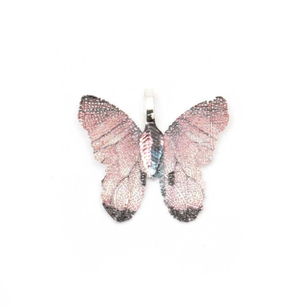 Metal Pendant butterfly 28x31x1 mm hole 4x6 mm pink