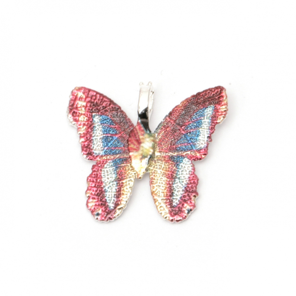 Metal Pendant  butterfly 28x31x1 mm hole 4x6 mm multicolor