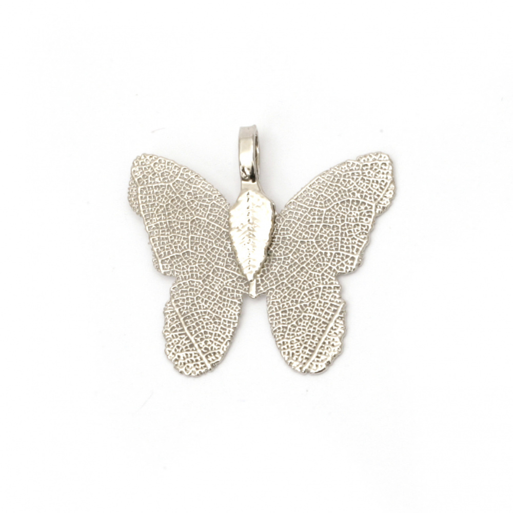 Metal Pendant butterfly 28x31x1 mm hole 4x6 mm color white