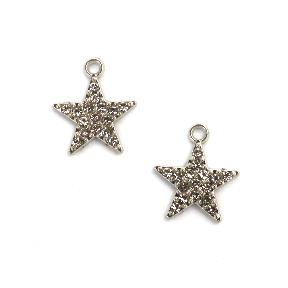 Metal Star Pendant, 18x15x2 mm, Hole: 2 mm, Silver Color - 2 pieces