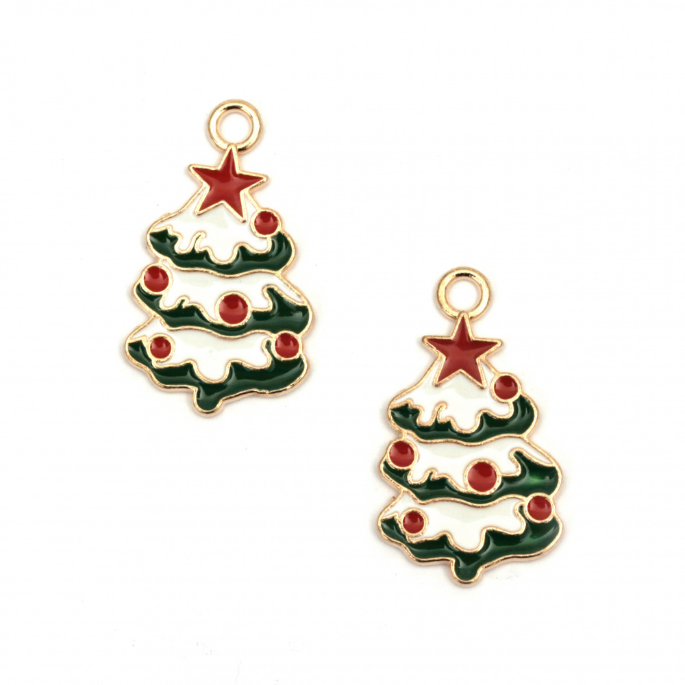 Metal Enamel Pendant / Christmas Tree for Jewelry Accessories, 30x17x1.5 mm, Hole: 2 mm, Gold - 2 pieces