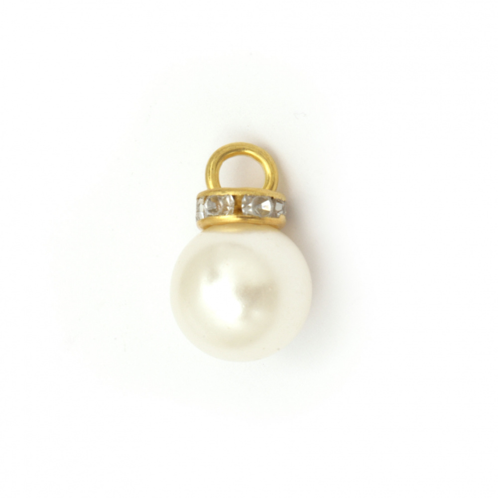 Pearl Pendant with Crystals / 23x14, Hole: 4 mm / Gold Tone - 10 pieces