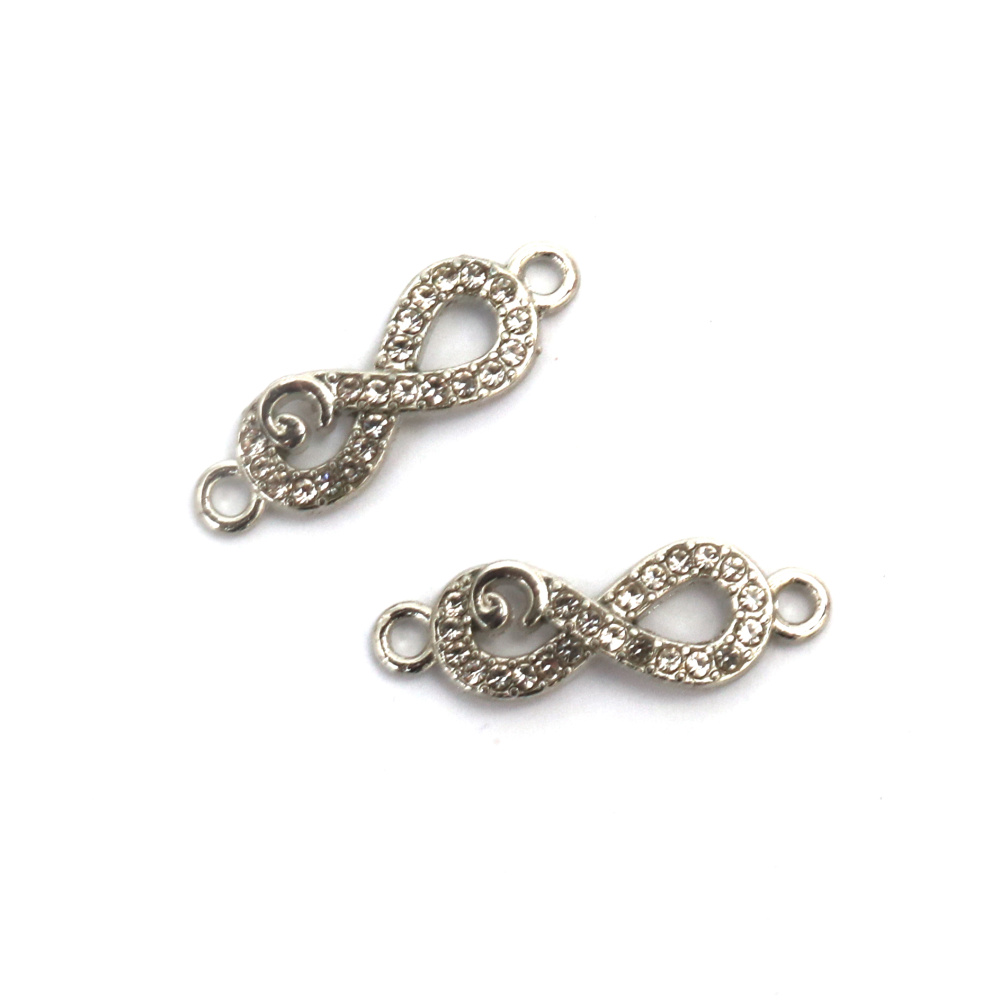 Metal Link Element with Crystals,  Infinity Symbol / 24x13x3 mm, Hole: 1.5 mm / Silver Tone - 2 pieces