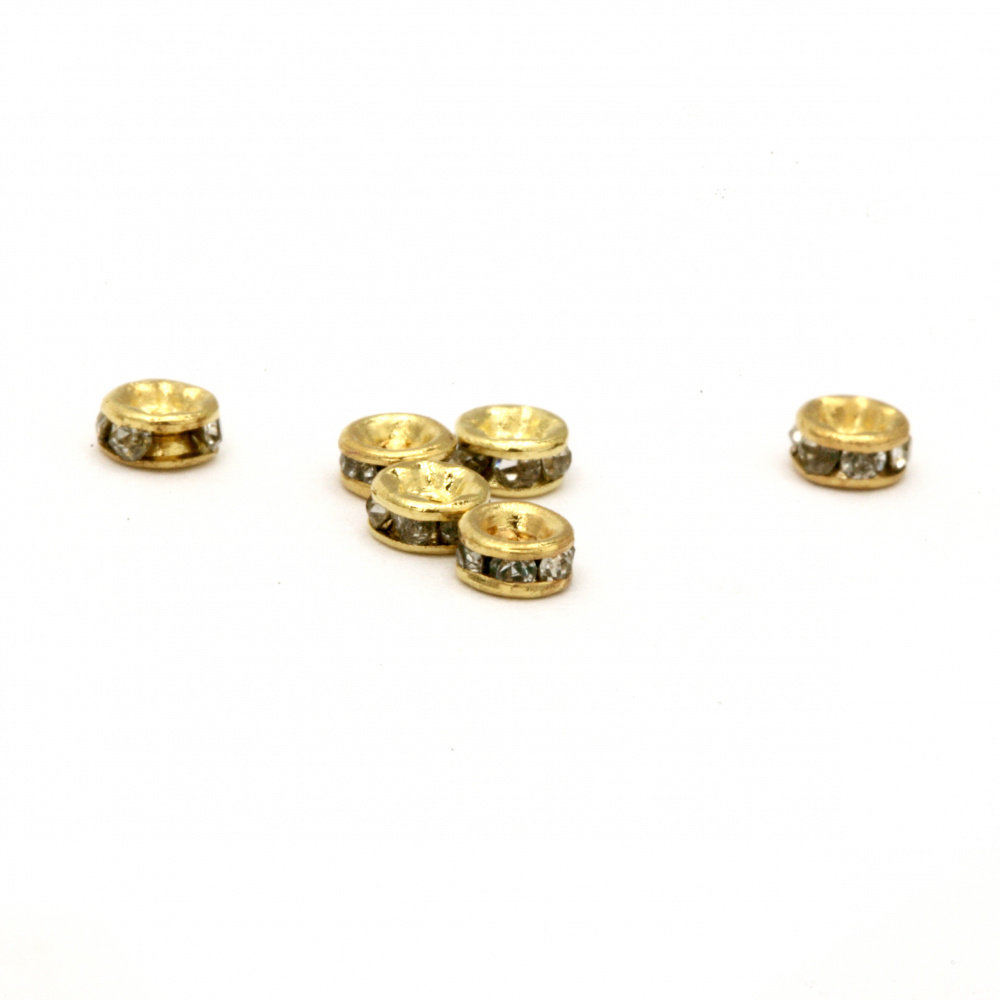 Shiny metal washer form, divider with crystals 3x2 mm hole 0.2 mm (quality A) color gold - 10 pieces