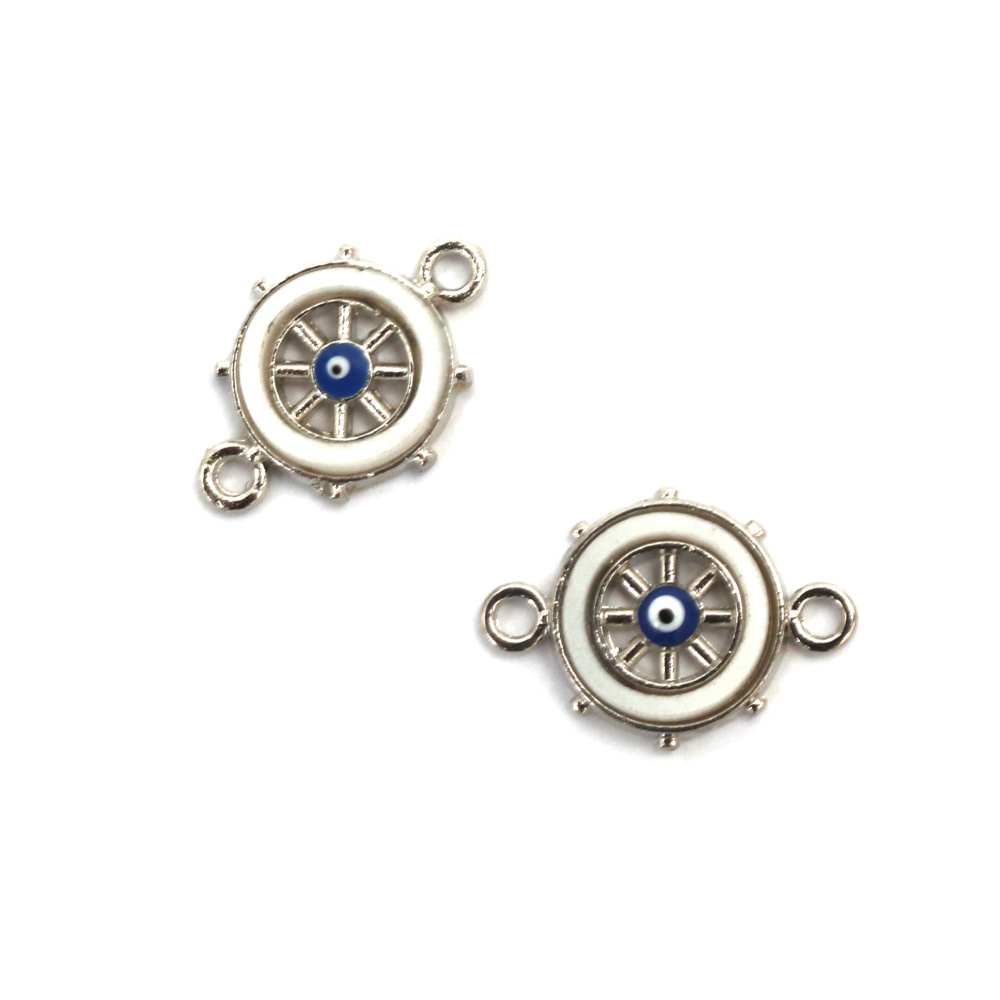 Metal Ship Rudder Connector with Eye, Imitation Mother-of-pearl / 21x14x3 mm, Hole: 1 mm /  Silver - 2 pieces