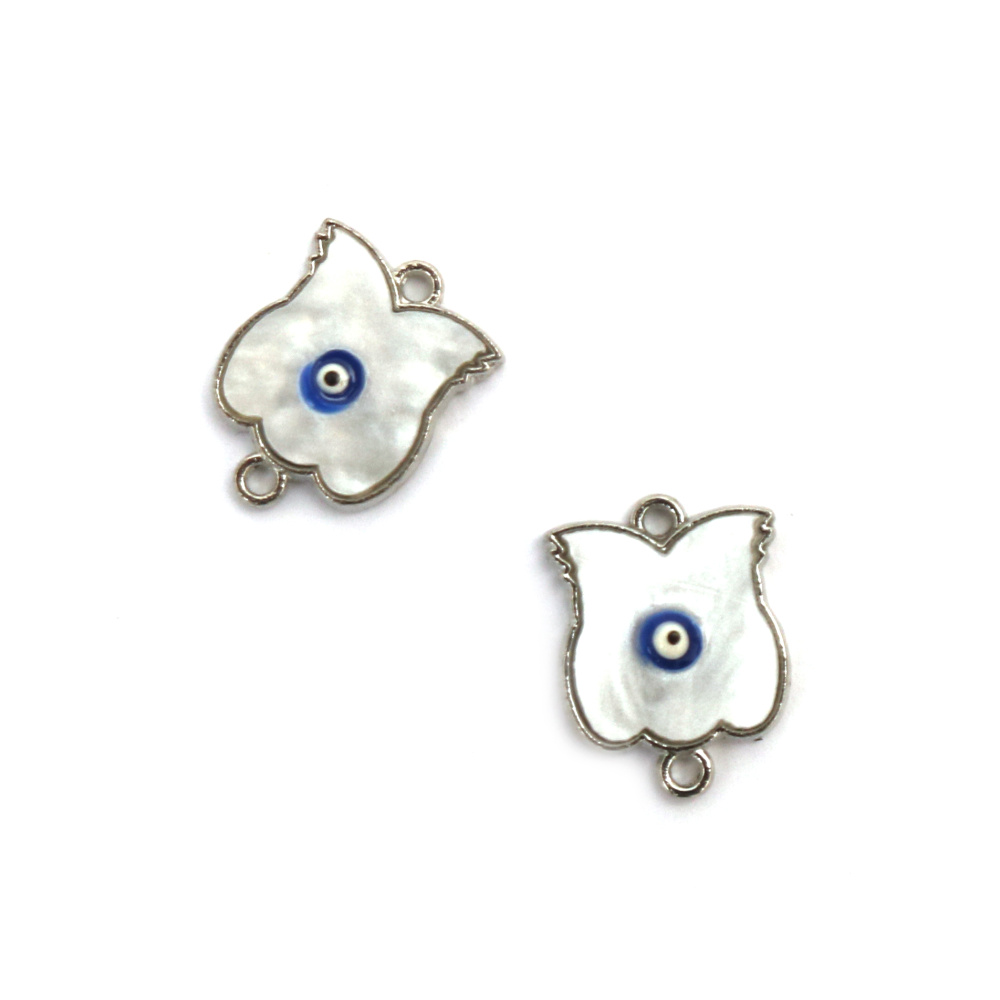 Metal Flower Link with Eye,  Imitation Mother-of-Pearl / 17x13x3 mm, Hole: 1 mm / Silver - 2 pieces