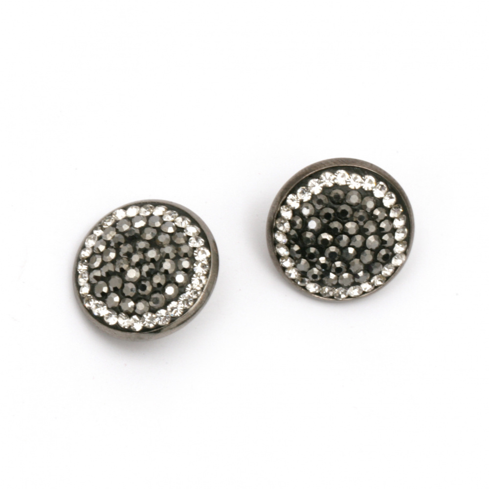Metal bead with crystals 18x10 mm hole 5 mm adjustable,  graphite color