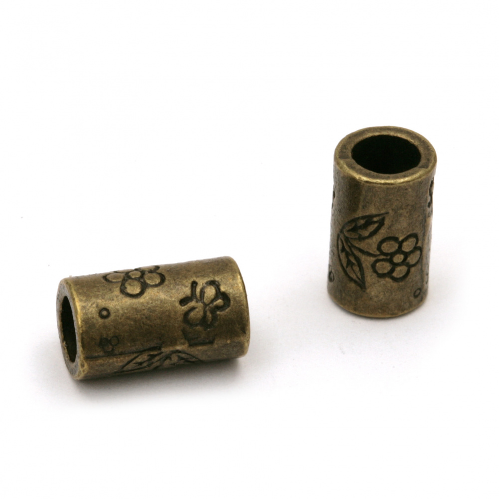 Мънисто метал цилиндър 10.5x6 мм дупка 4 мм цвят антик бронз -10 броя
