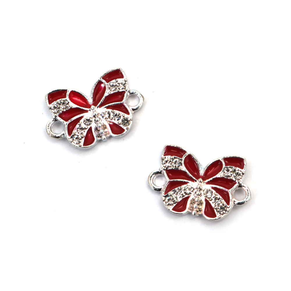 Свързващ елемент метал с кристали пеперуда 18x12x3 мм дупка 2 мм цвят сребро -2 броя