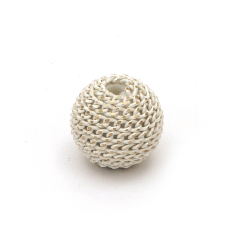 Metal bead cladding ball 10 mm hole 2 mm color white with gold thread