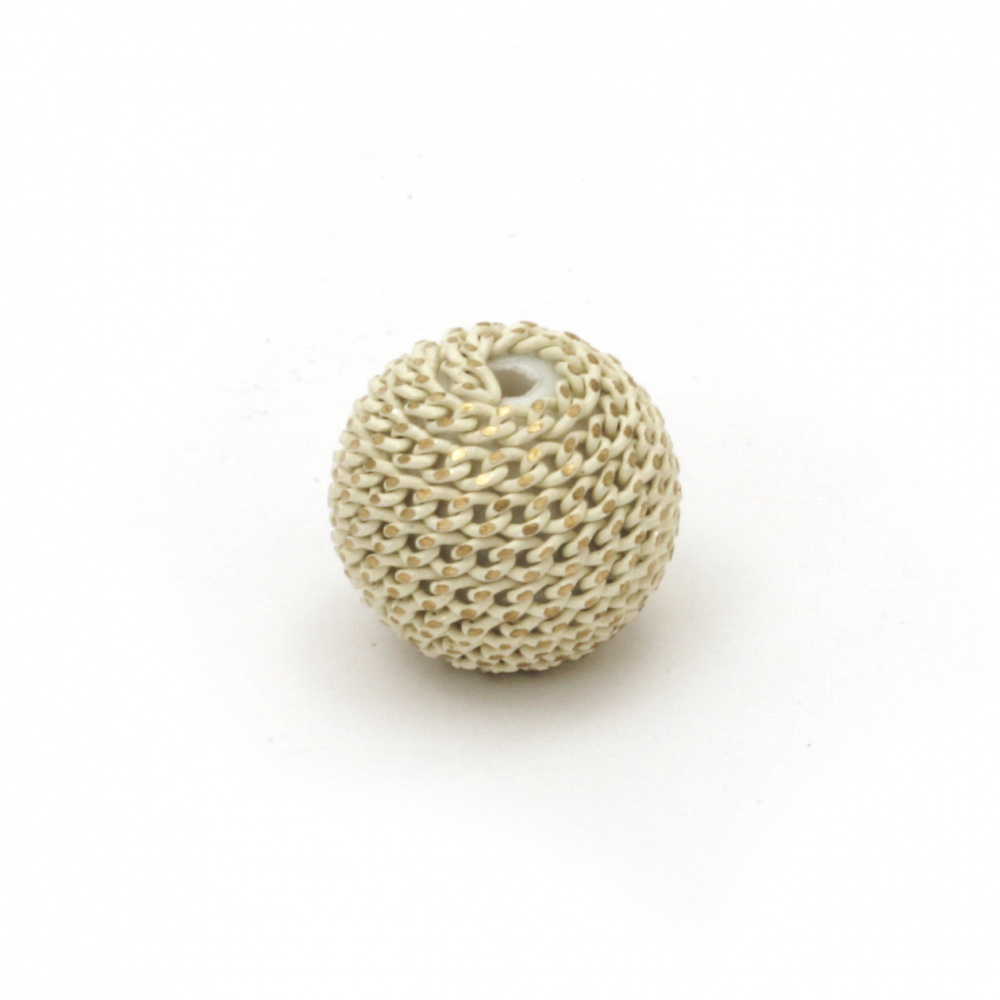 Metal bead cladding ball 10 mm hole 2 mm color white gold with gold thread